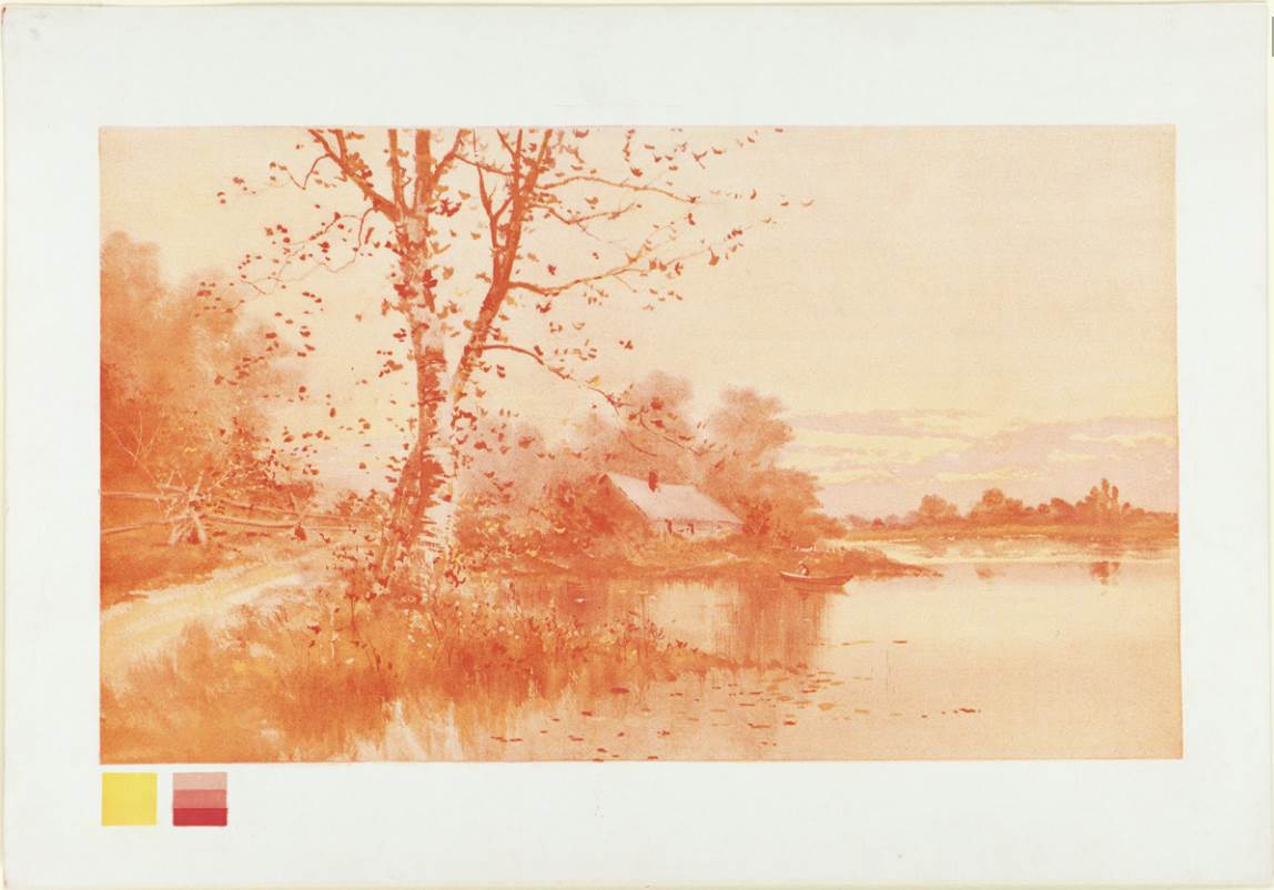 First lithographic print in the primary triad of colors Red-yellow by Boston Public Library